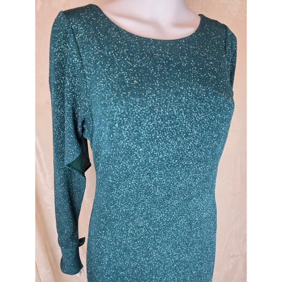 Teal Sparkle Long Sleeve Sheath party Dress Size 8 - Picture 2 of 6